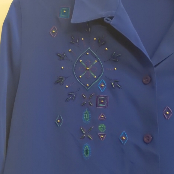 Koret Petite Embroidered Bead Button Sz M Shirt - Picture 5 of 7